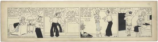 Chic Young Hand-Drawn Blondie Comic Strip From 1933 Titled Figures of Speech -- Dagwood Prepares for an Important Speech